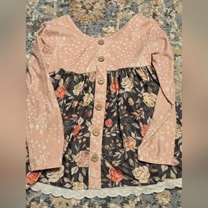 Cheeky Plum Pink Floral Button-Down Girls Dress Size 4T Cottagecore Long Sleeves